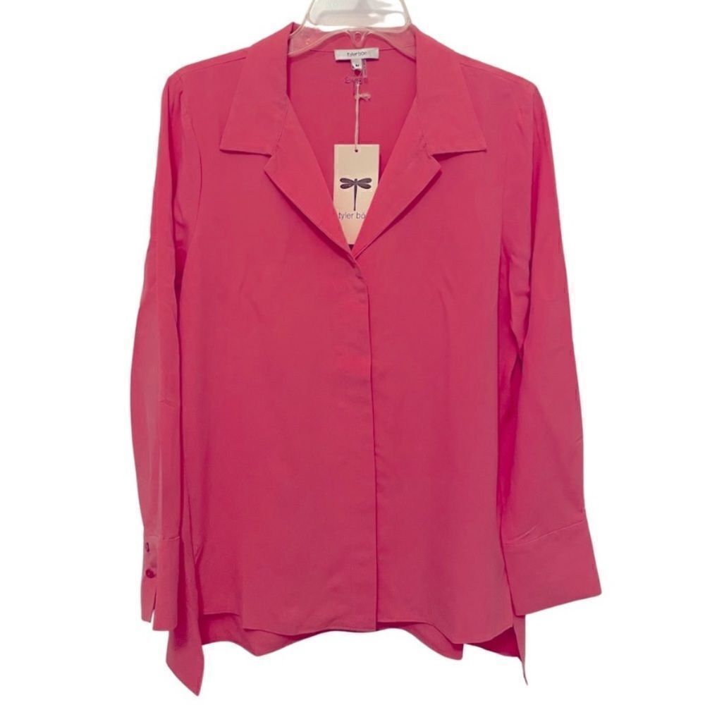 Tyler Boe 100% Silk Button Down Shirt Neon Pink Sz M